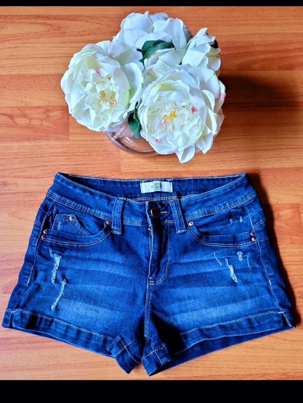 YMI Wanna A Better Butt Dark Blue Distressed Denim Shorts Jean Junior Size 3